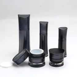 China Supplier Gradient Black Square Cosmetic Containers Acrylic Spray Pump Lotion Bottle And Cream Jars Sets