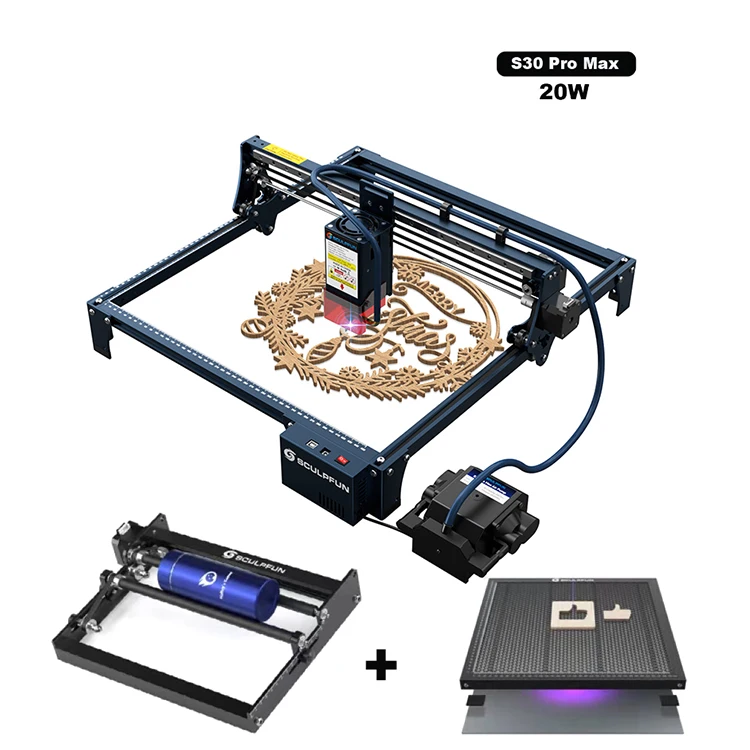 Sculpfun S30 PRO MAX 20 Вт 3 предметов лазерный гравировальный станок Фрезер автоматический воздушный заказов лазерная гравировальная машина с сотовым Поворотный Ролик