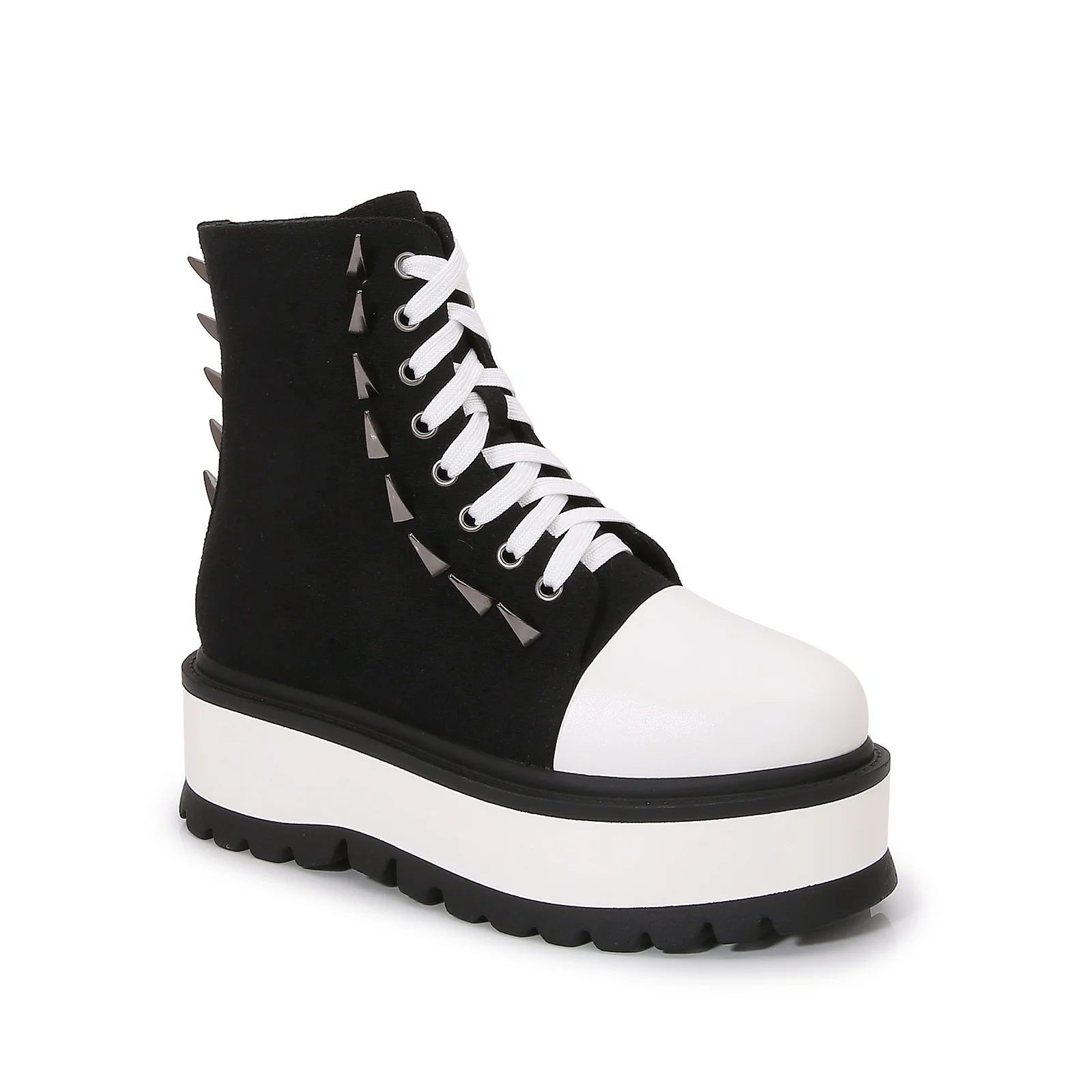 Casual Shoes Rivets Decoration Laced-up Platform Ankle Boots Women Casual Shoes