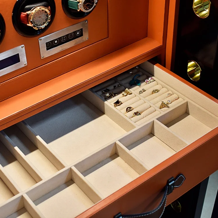 High quality Theft-Proof luxury Secure wooden 8 slots rotating Silent motor jewellery automatic watch winder safe