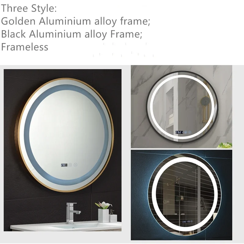European Light Luxury Style Mirror Black Aluminum Frame Led Round