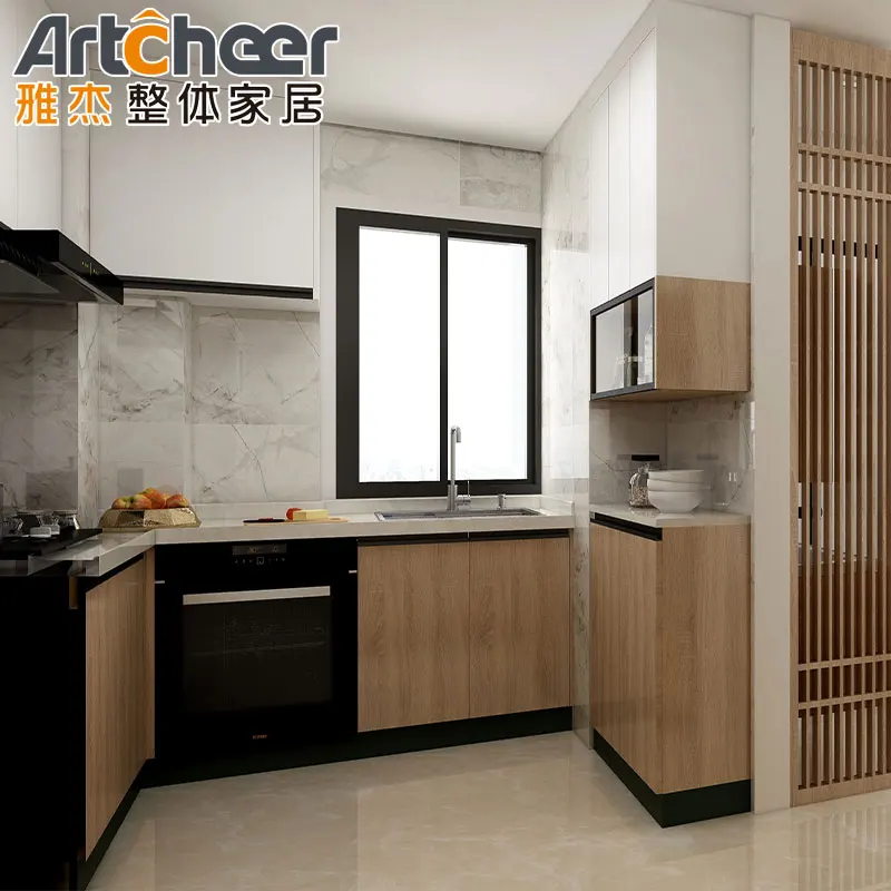 2022 New Modern solid wood integral black matte Kitchen furniture set kitchen cabinet design