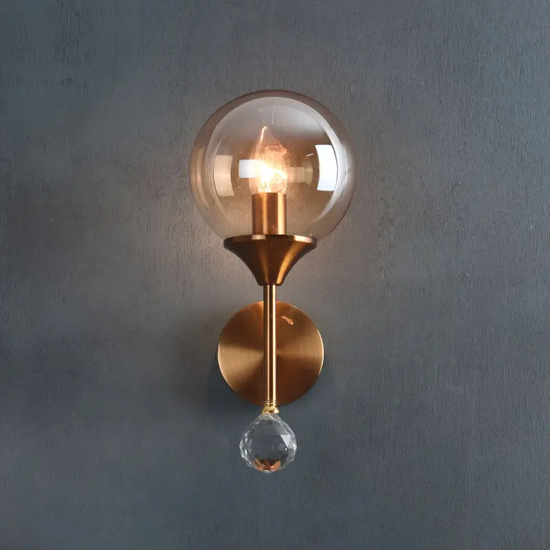 Nordic Modern Wall Lamp Led Body Glass Ball Antique Brass Wall Sconces Interior Double Indoor