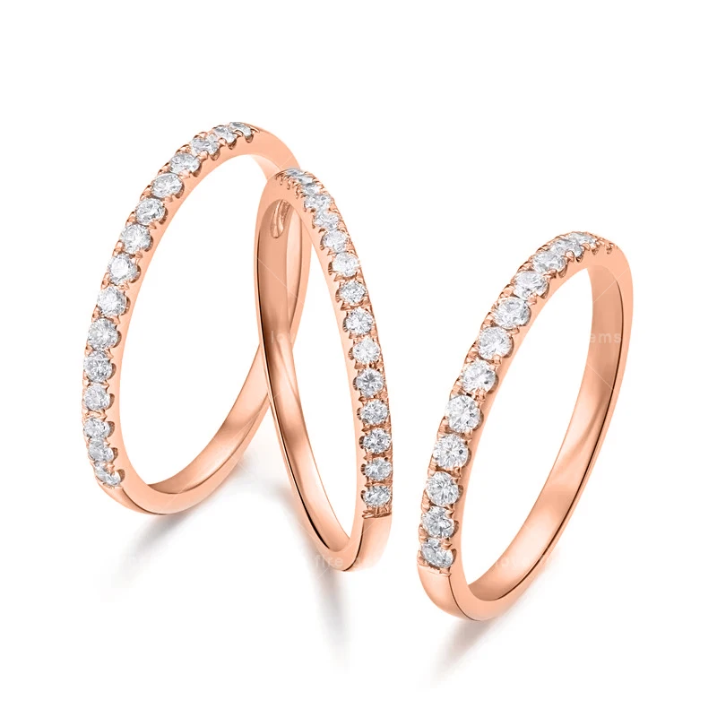 10K rose gold round cut white D color moissanite wedding engagement eternity band rings