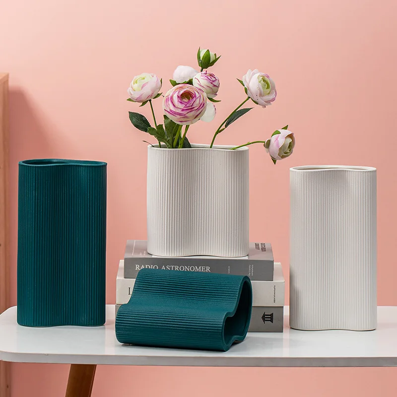 Luxe Pink Infinity Vase Minimalist 9inch Tall Grey Plain White Modern Vase Non Glazed Nordic flower vase