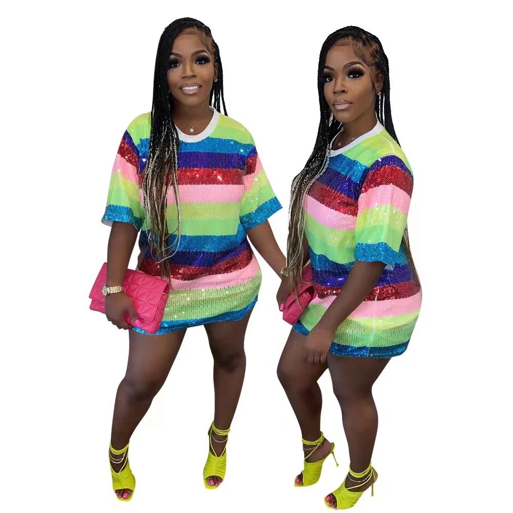 Wholesale Shiny New Casual Shirt Dress Sparkle Sequin Glitter Letter Style Party Outfits Casual Women Dress Night Club Dress