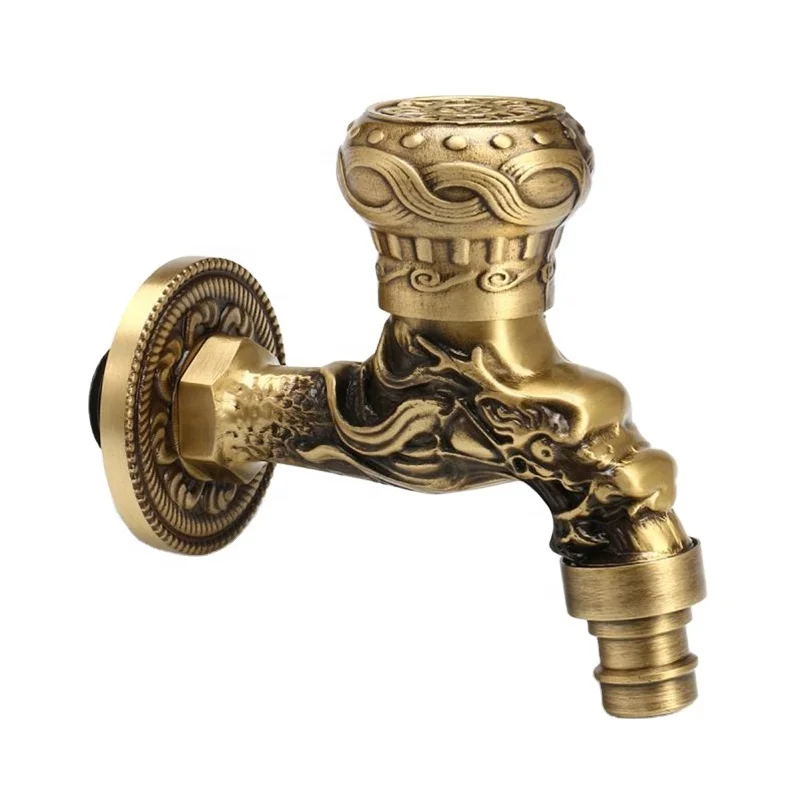 Brass Dragon Animal Carved Shape Faucet Mop Pool Sink Wall Tap Garden Bibcock garden tap