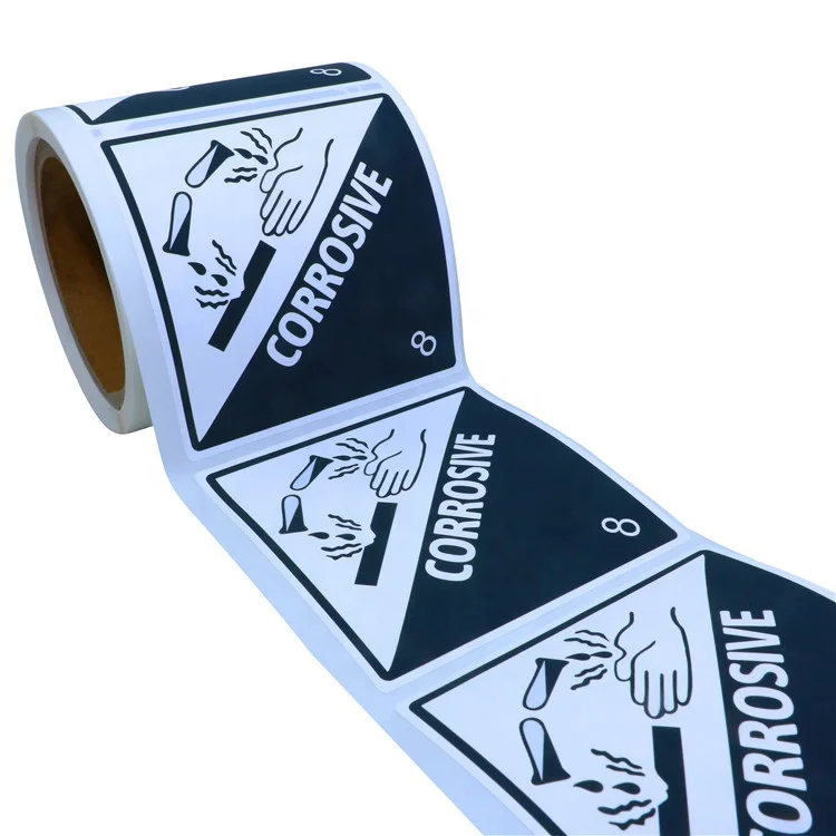 Hybsk Hazard Class 8 D.O.T. Corrosive Labels 4x4 Inch Square 100 Adhesive Labels