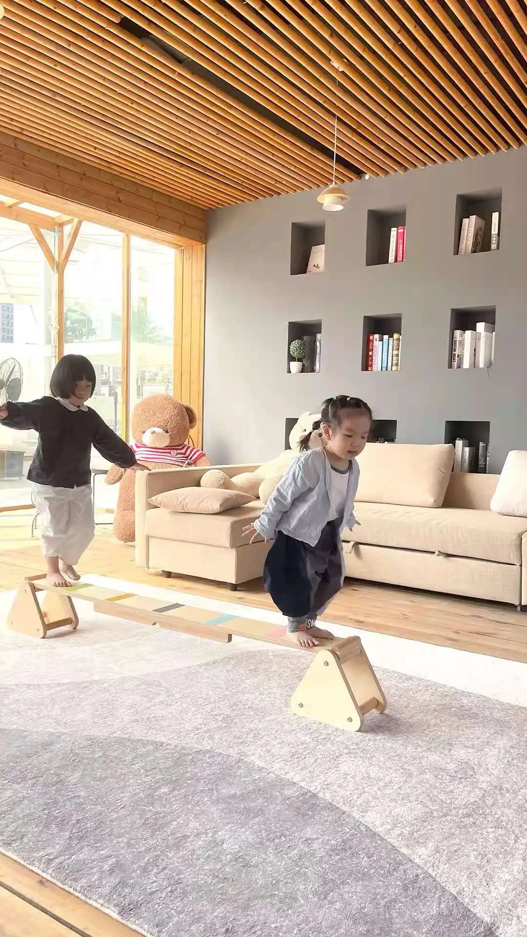 
Indoor playground set montessori baby fitness toy rocker board toddler wooden balance seesaw 
