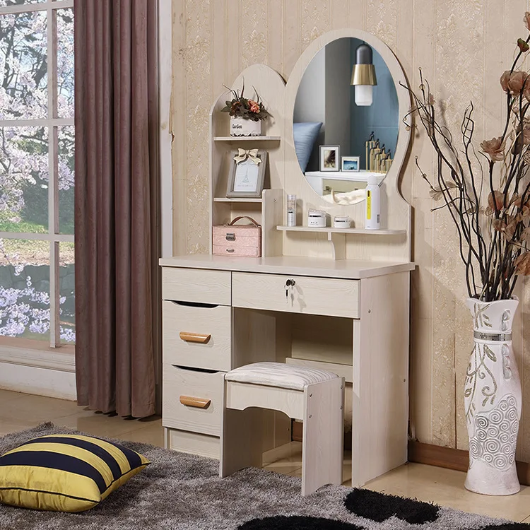 Small Size Home Bedroom Dressing Table MDF Cabinet Dresser Table with Mirror and Stool Creative Makeup Table