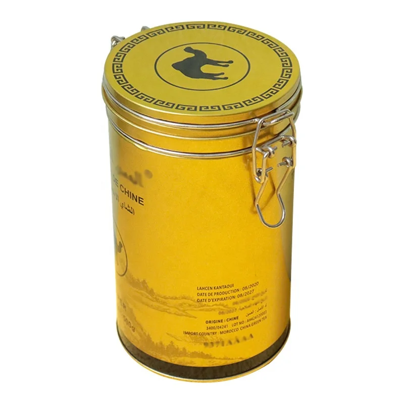 Round Airtight Tin Can Tea Coffee Candy Container Chocolate Cookie Tin Canister Box with Metal Wire Close Lid