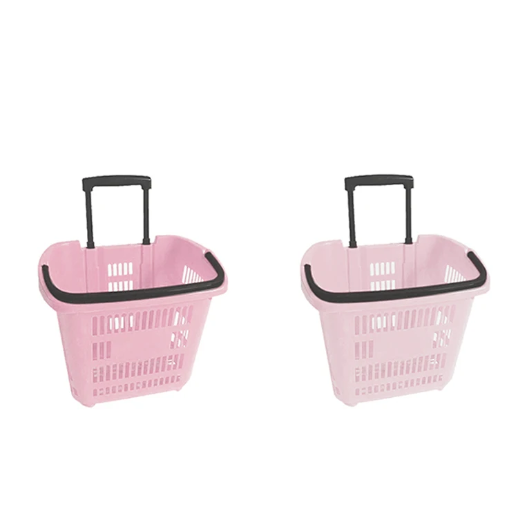 Factory Wholesale portable Trolley supermarket basket plastic shopping push cart with wheel
