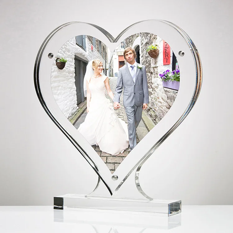 Custom logo Heart Acrylic Block Cube clear Acrylic Heart Block Photo Frame