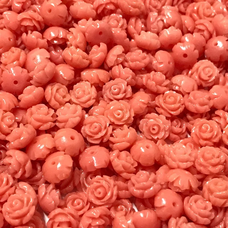 Clearance sale 7mm loose gemstone beads for jewelry accessories,synthetic pink coral carved flower beads