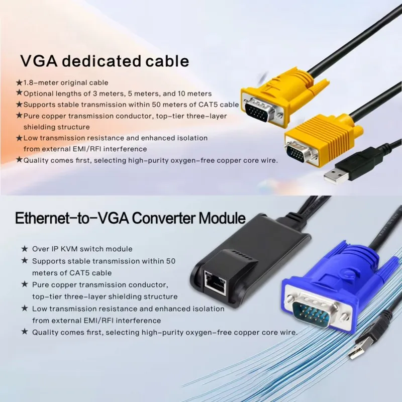 16 Ports FHD VGA 1U Rackmount Support Cascade OSD Hotkey Remote Control VGA Over IP KVM Switch
