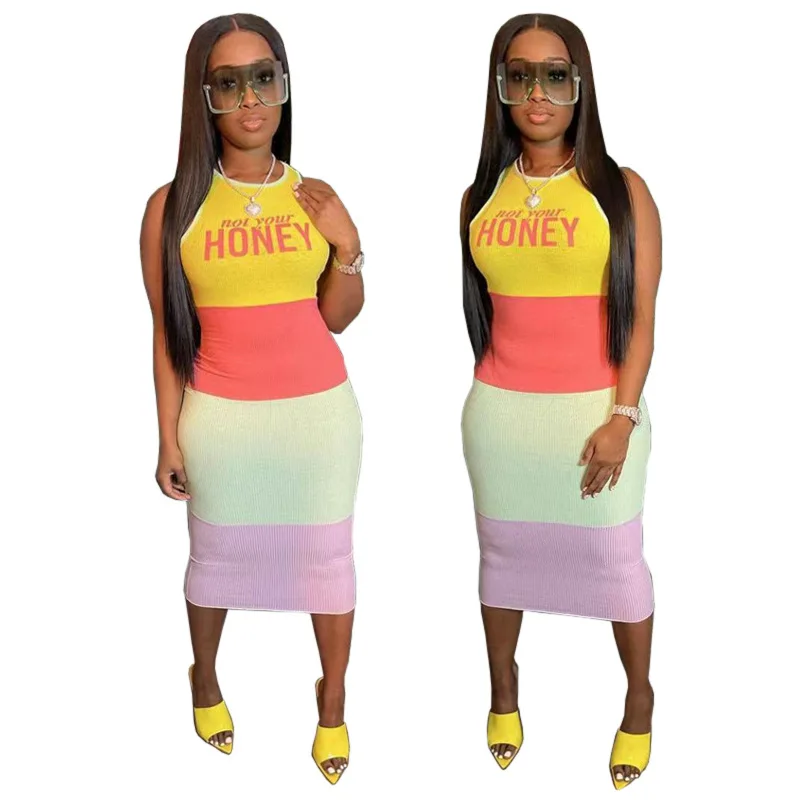 220804-2 S-2XL Summer Women Clothing  Dress Candy Color Fashion slim print strap dress