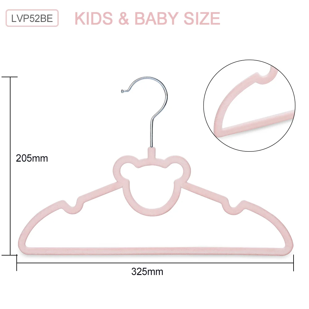 Lindon Promotion Space Saving Slim Velvet Flocking Baby Hanger for Baby Cloths