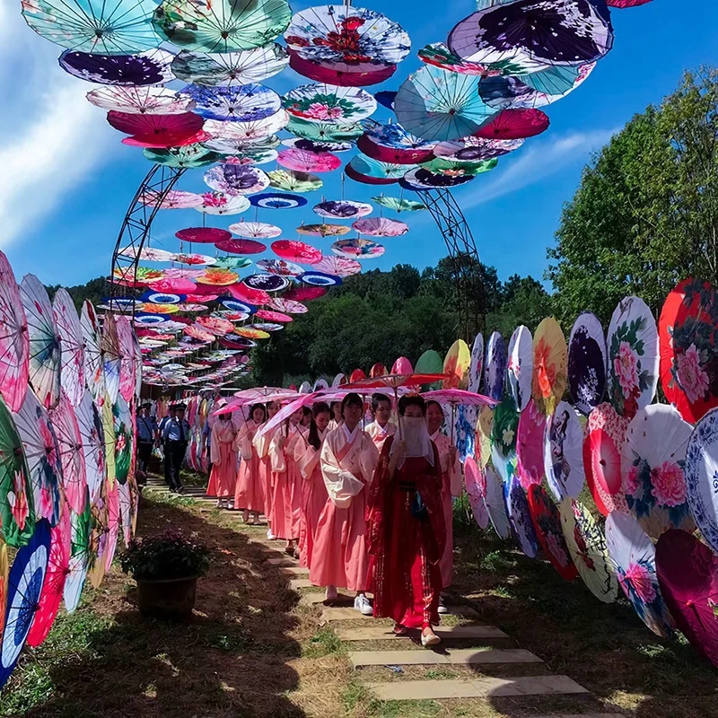 Japanese Chinese Ceiling Decoration Umbrellas Craft Dance Props Parasols Handmade Silk Oiled Paper Umbrella