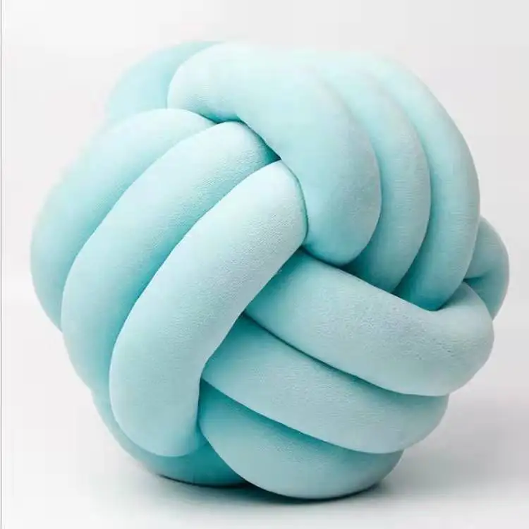 New Color Wholesale Stuffed Handmade Throw Pillow Pink Grey Plush Ball Knot Cushion For Home Decor