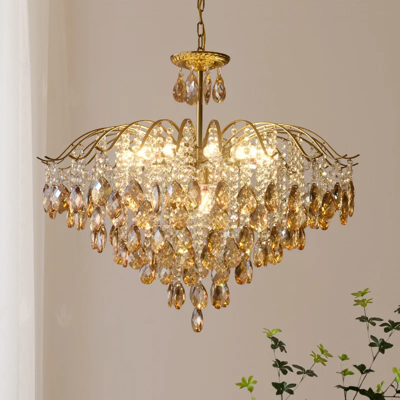 American Retro Crystal Chandelier for Bedroom French Dining Room Living Room-Simple Luxurious Design with Romantic Touch