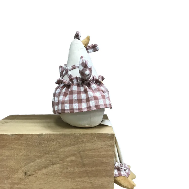 Easter Decor Cute Pink Dangle Legs Animal Shelf Sitter Hen Plaid Fabric Sitting Chicken Stuffed Animal for Home Decoration
