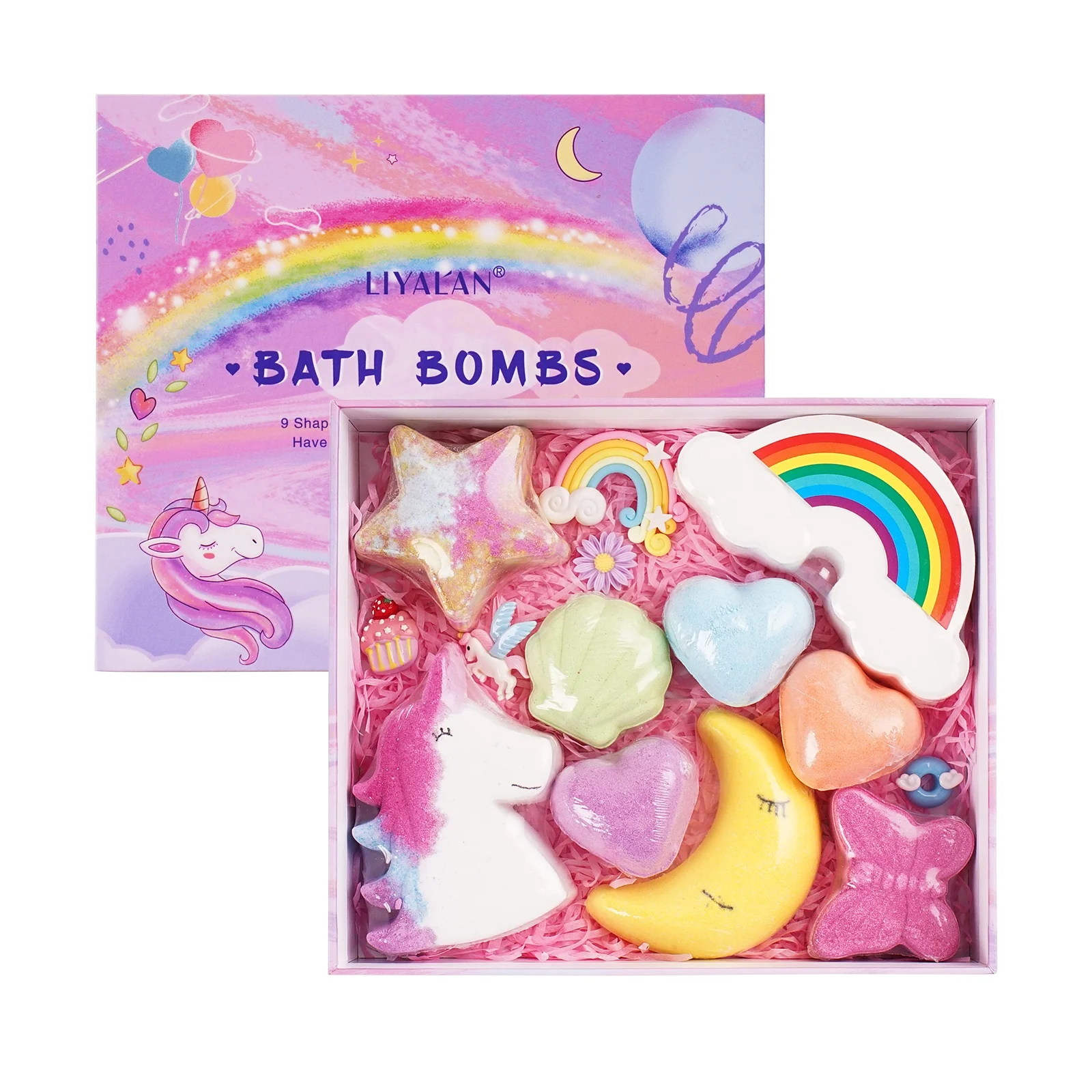 Luxury Bath Salt Ball Fizzy Bubble Rainbow Cloud Kids Fun Bath Bomb Gift Set