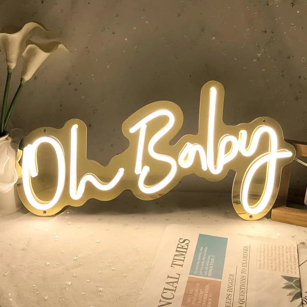 Oh Baby Neon Sign with Dimmer Switch for Baby Shower Decorations Gender Reveal Room Decor USB Powered LED Neon Lights