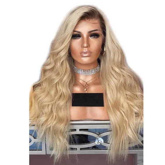 
Top quality brazilian virgin hair blonde ombre dark roots human hair lace front wig 