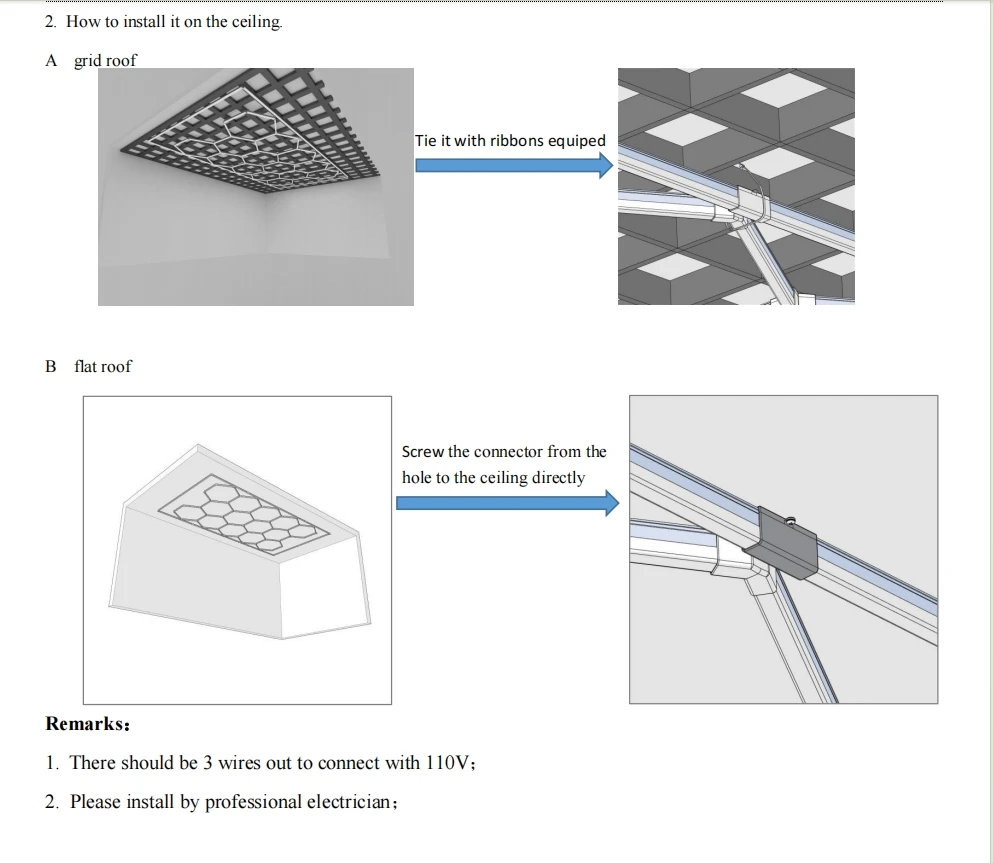 Customized Size 5.21feet x 7.50feet Inspection Garage Hexagon Led Ceiling Lights Honeycomb