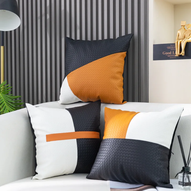 Simple modern ins style woven leather pillow sitting room sofa cushion sample room pillow light luxury cushion cover