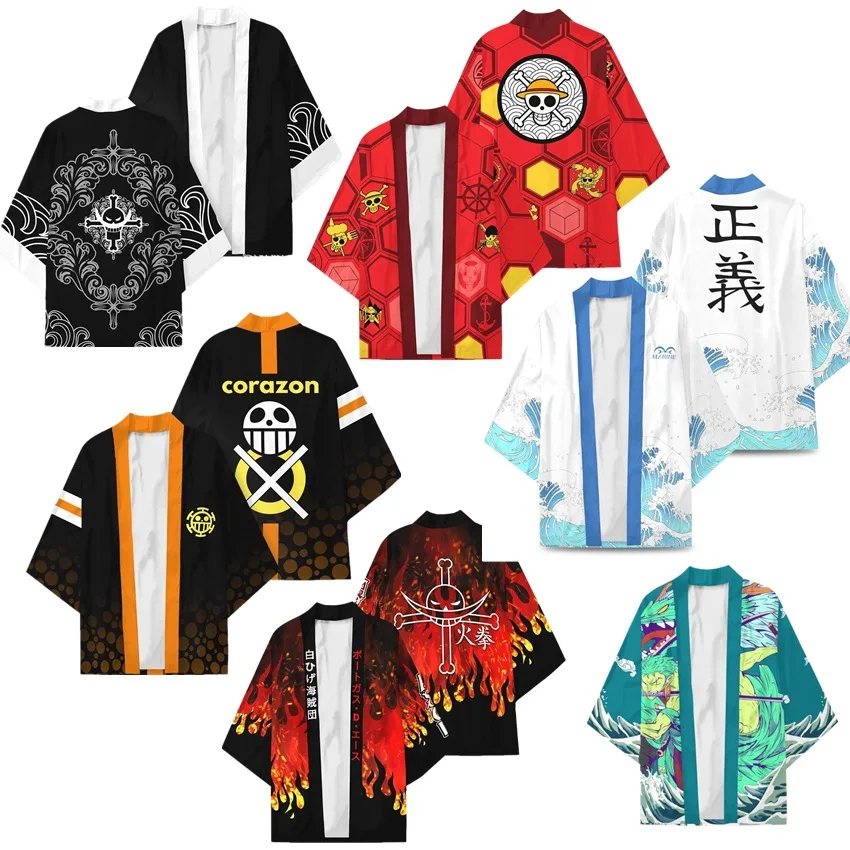 Japanese Anime Cosplay costume Luffy Edward Newgate Ace Mantel Seragam Atasan Jubah Kimono Kemeja Haori Jaket Anime Uniseks
