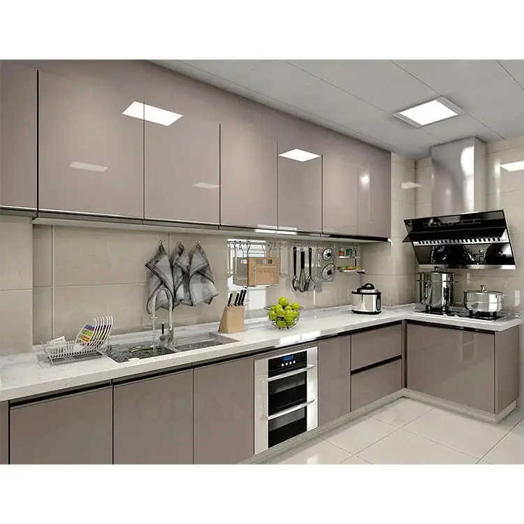 Luxury White Shaker PVC Modern High Gloss Acrylic Designs Lacquer Solid Wood Kitchen Cabinet Sets American Style