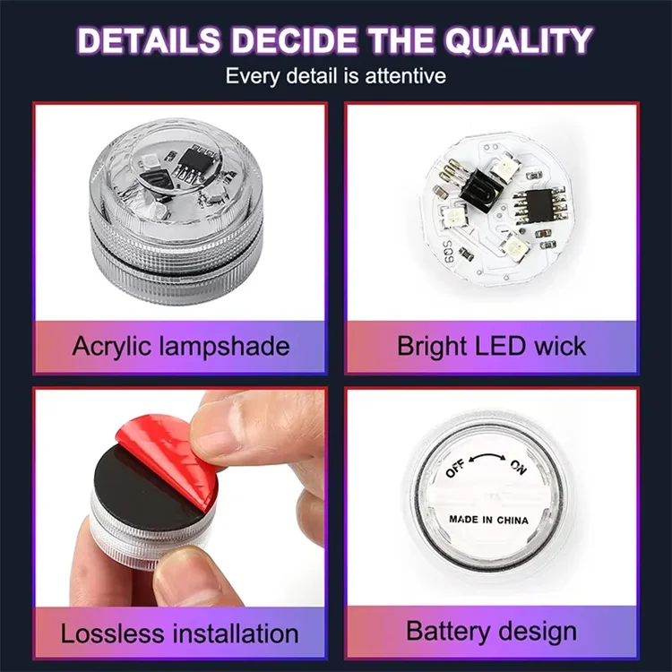 6 packed Wireless Decor Auto Roof Foot Atmosphere RGB Lamp Remote Control Color Changing Car LED Interior Ambient Light