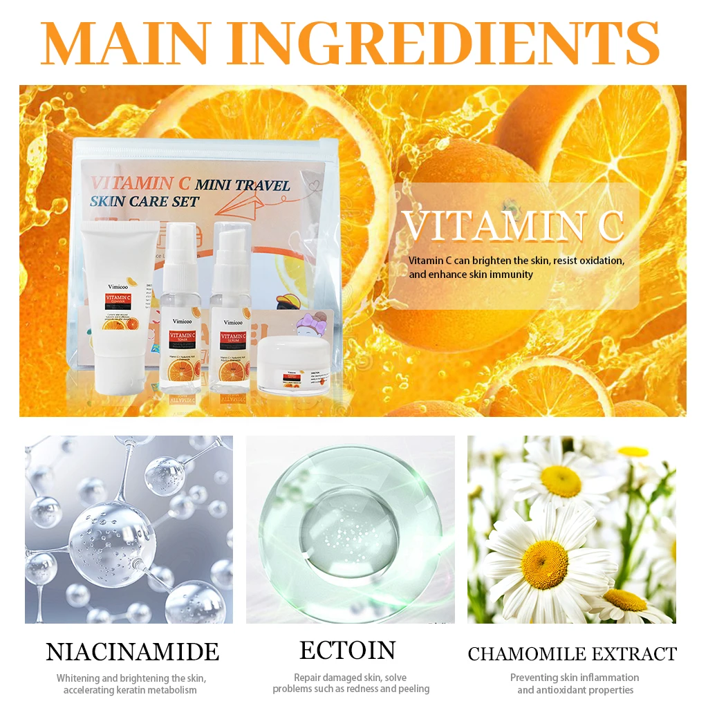 New Organic Vitamin C Skin Care Set Skin Care Routine Set OEM Vitamine C Vitamin C Brightening Skin Care Set