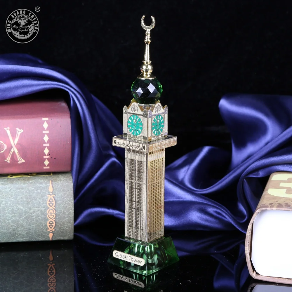 MH-P031 Home Decor Bars Cafes Retro crystal Mecca Tower Statue Glass Cut Makkah Mecca Clock Tower