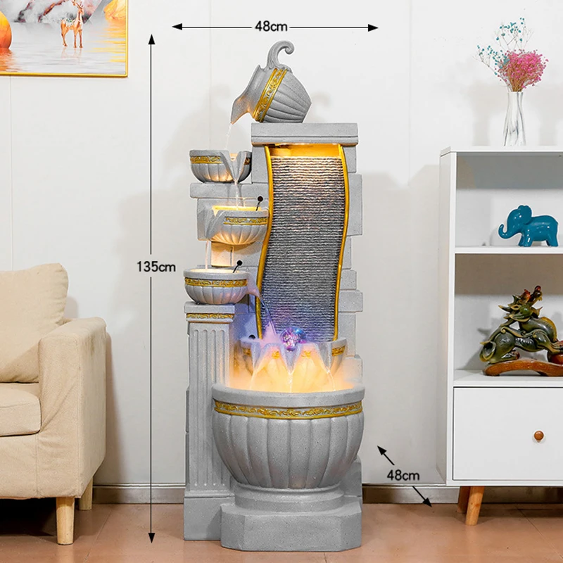 Large Outdoor Garden Home Decor Resin Water Fountain With Fish Pool Led Light Waterfall Fountain