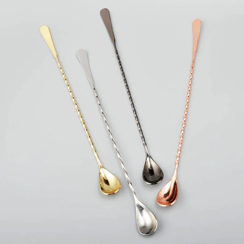 Custom 30cm Long Handle Stainless Steel Cocktail Stirrer Durable Metal Bar Tool for Coffee Tea Milk Blending