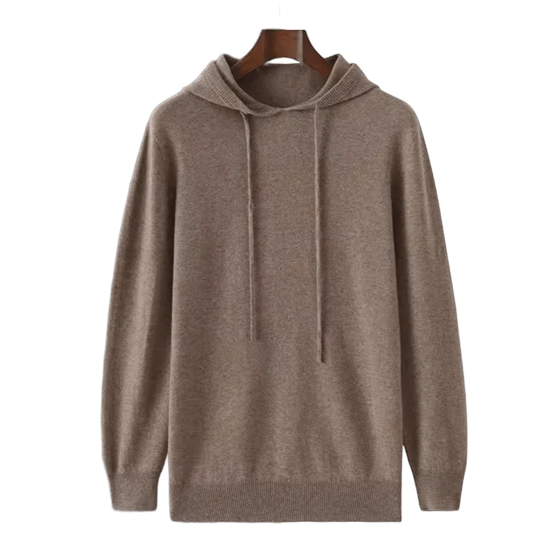 Knitwear custom OEM ODM Classical cashmere blend sweater casual hoodie pullover solid color hooded knitted men sweater