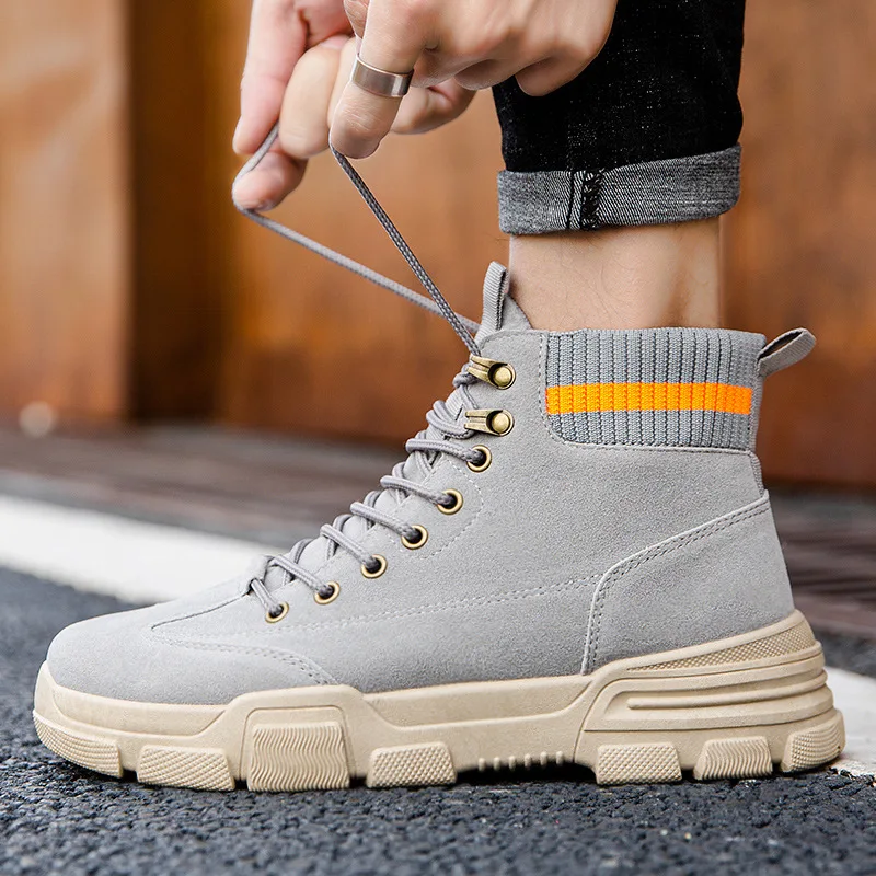 Autumn winter men lace up work boots casual ankle boots non-slip breathable shoes