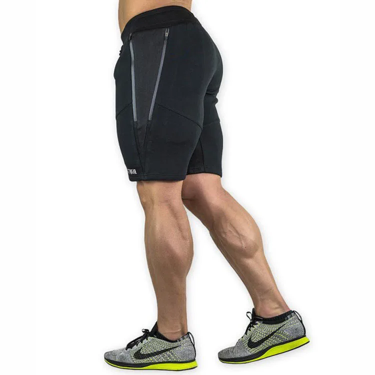 Custom Men Gym Fitness Workout Cotton Shorts With Zipper Gym  Shorts