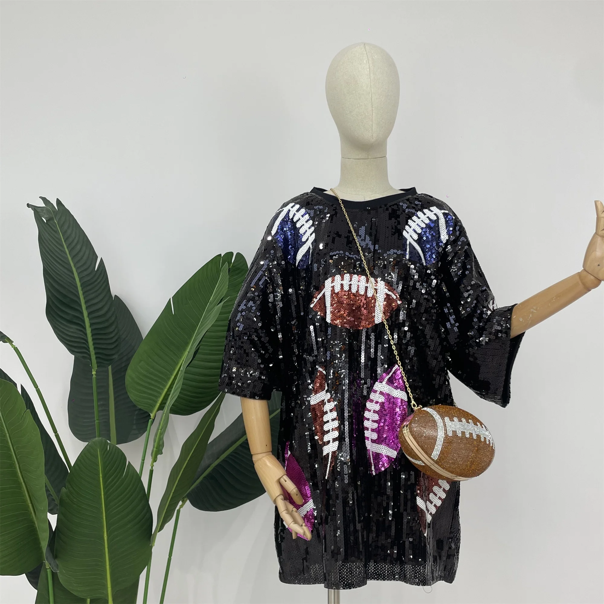 woman Wholesale Custom Game Day Football Sequin Iron On Patch Apparel club Top T-shirt Tshirt clothing Shirt dress for women