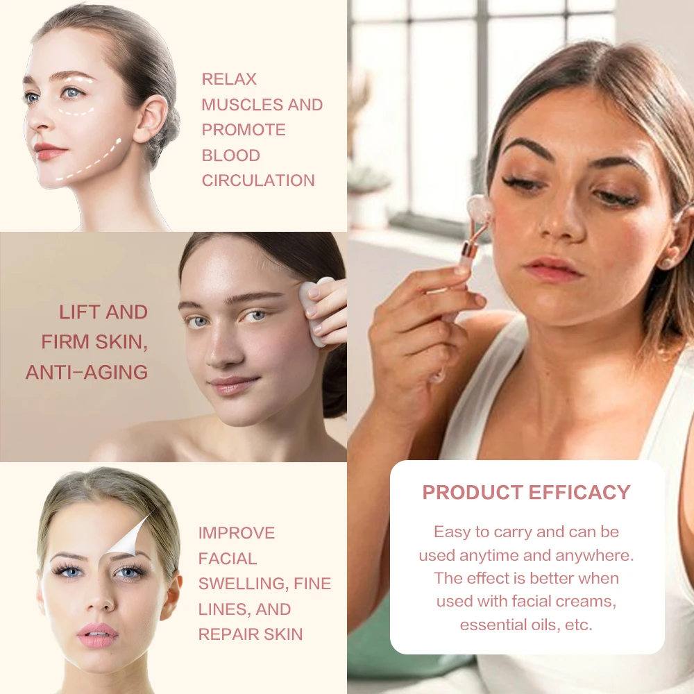 New 3 in 1 Natural Stone Face Beauty Anti Aging Facial Massage Jade Roller Gua Sha Set Complimentary hair ties