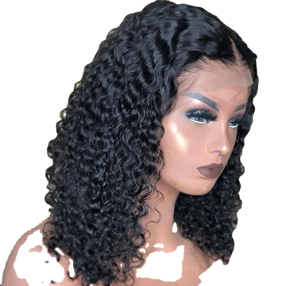 Wholesale Peruvian Short Bob Wigs Kinky Curly Human Hair HD Lace Front Wig For Black Women Deep Water Wave Human Hair Wig