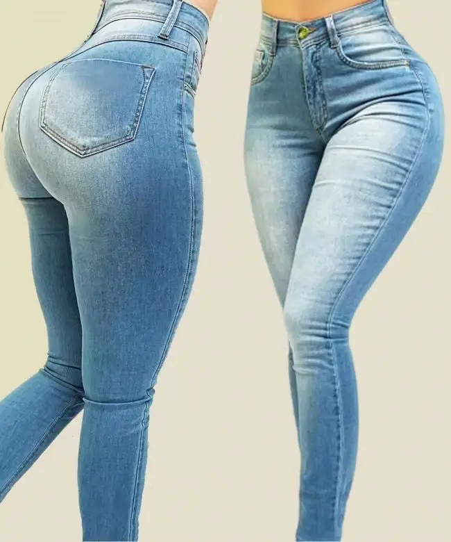 2024 Women Skinny High stretch Jeans  pencil  slim pants Women Blue Denim Jeans