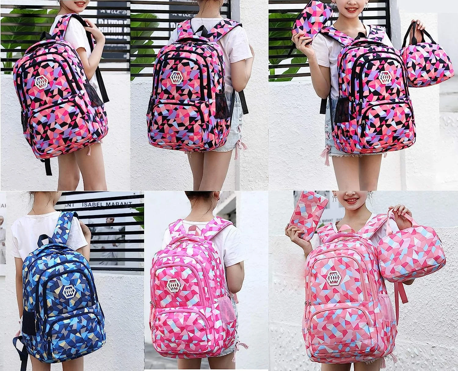 Backpack Combo Set Canvas School Backpack Sets with Pencil Box Lunch Box Bag