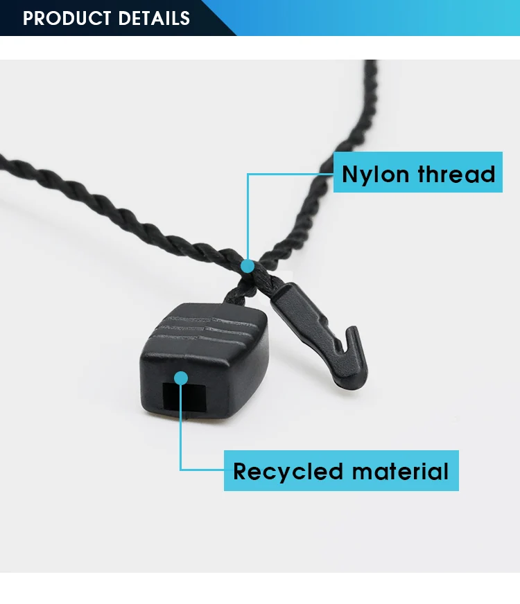 Garment clothing label logo tag rope plastic hook apparel size tag string seal