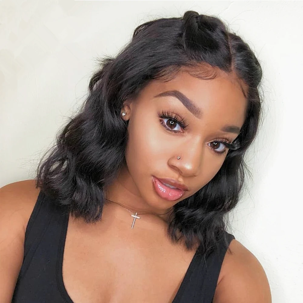 
XBL Drop Shipping Remy Human Hair Lace Front Wig Pre Plucked Short Bob Wig with baby hair 8-14 inch Natural Black 
