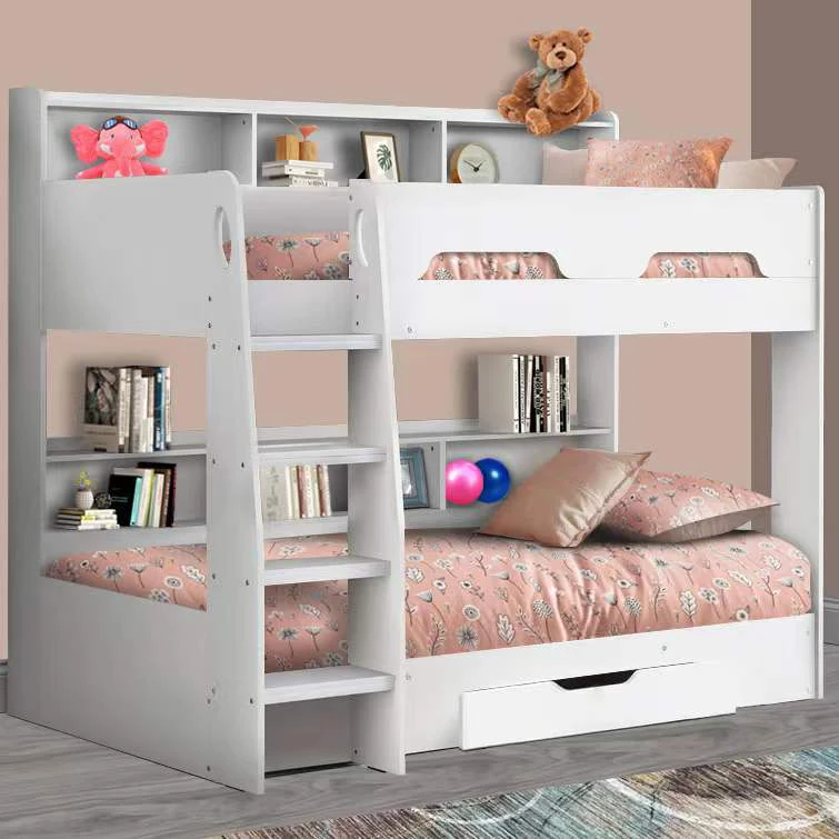 Hot Selling EN747 Modern Wooden Bedroom Furniture MDF LVL Bed Slat Kis Children Bunk Bed for Home Kindergarten