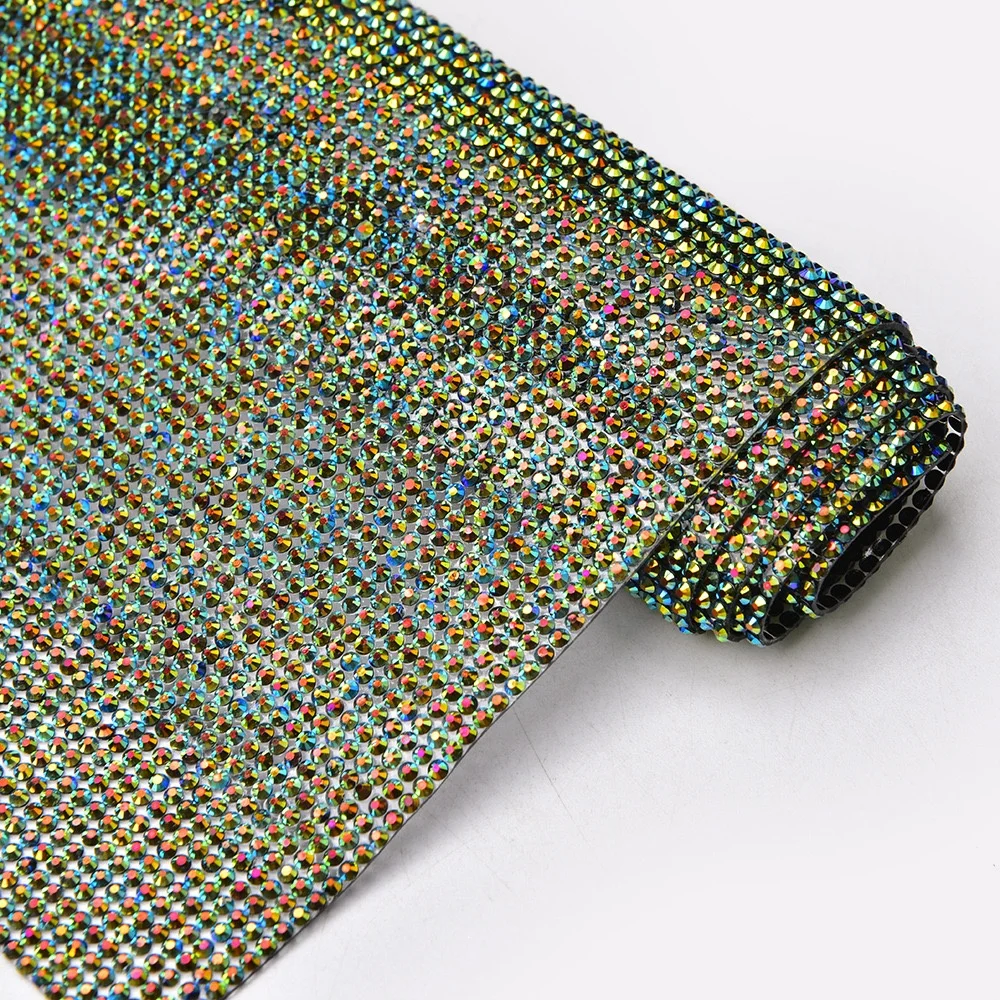 Bling Flat Back Resin Jelly Self Adhesive Sheet or Hot Fix to Fabric Rhinestone Decor Mesh Roll for Wedding Bling Trim AB