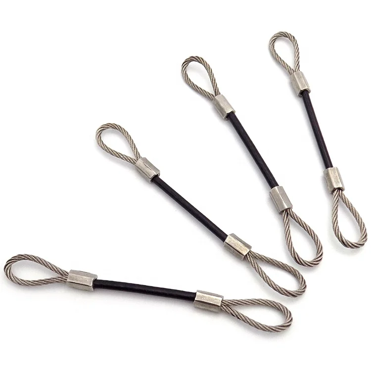 High Tensile Black PVC Coated Galvanized Steel Heavy Duty Wire Rope Cable With Loops for safety